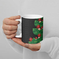 Hawaiian Taro Leaves-Hibiscus and Plumeria Ceramic Mug Polynesian Art-Kakau Tattoo Black LT03 - Polynesian Pride