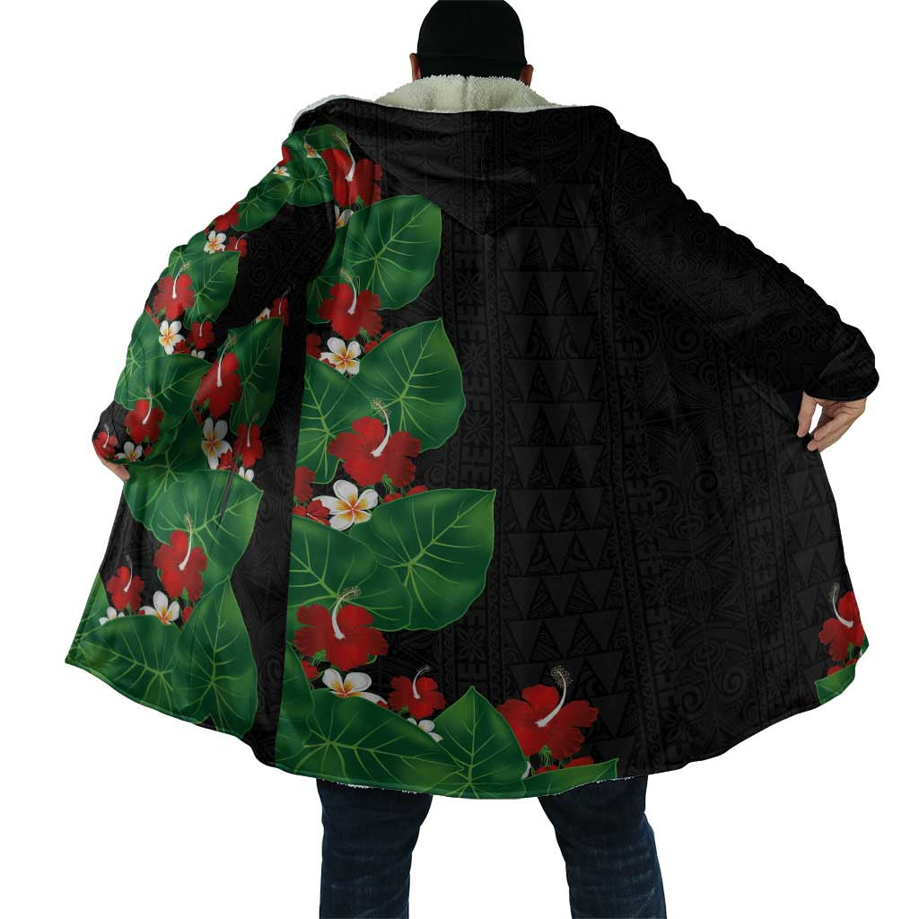 Hawaiian Taro Leaves-Hibiscus and Plumeria Cloak Polynesian Art-Kakau Tattoo Black LT03 - Polynesian Pride