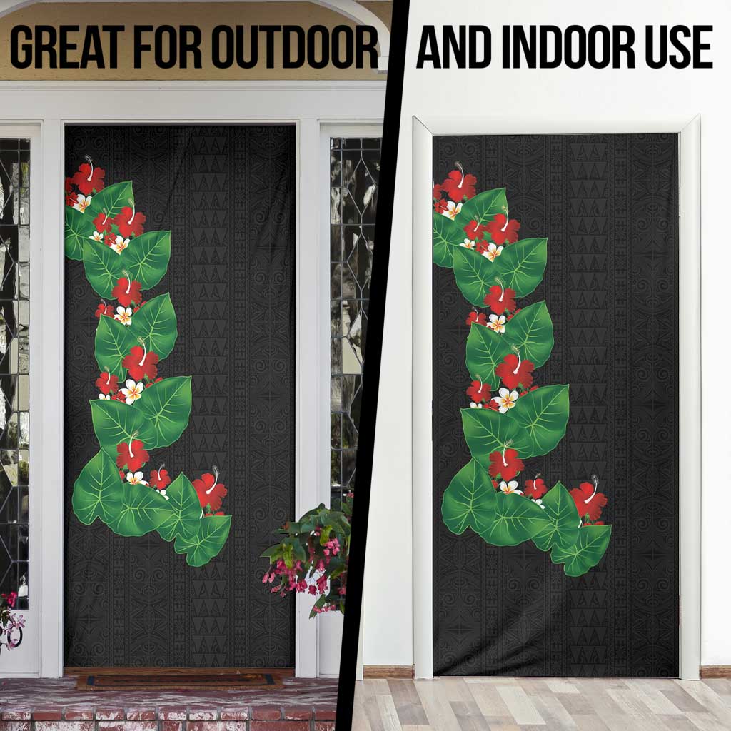 Hawaiian Taro Leaves-Hibiscus and Plumeria Door Cover Polynesian Art-Kakau Tattoo Black LT03 - Polynesian Pride