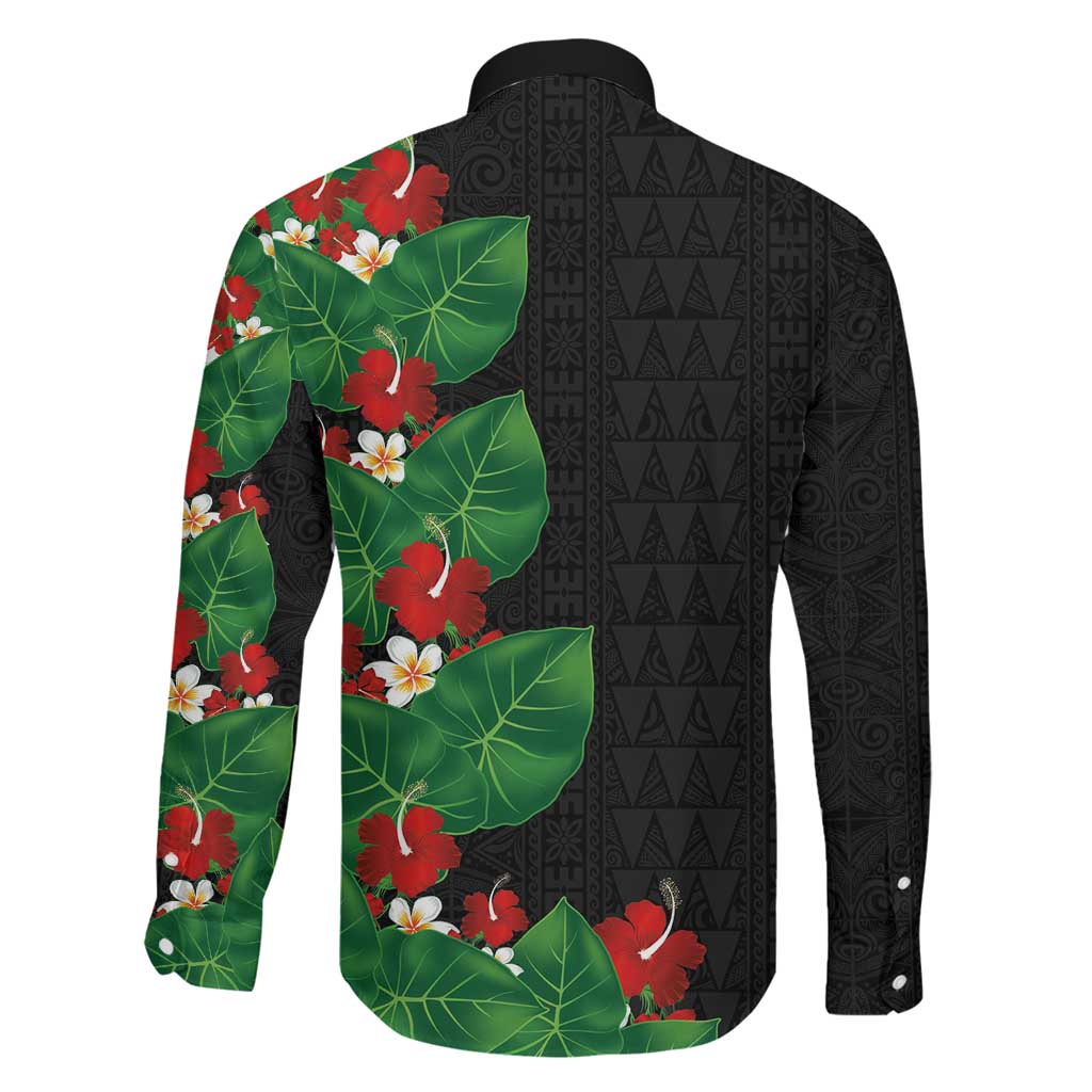 Hawaiian Taro Leaves-Hibiscus and Plumeria Family Matching Mermaid Dress and Hawaiian Shirt Polynesian Art-Kakau Tattoo Black LT03 - Polynesian Pride