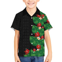 Hawaiian Taro Leaves-Hibiscus and Plumeria Family Matching Off Shoulder Short Dress and Hawaiian Shirt Polynesian Art-Kakau Tattoo Black LT03 Son's Shirt Black - Polynesian Pride