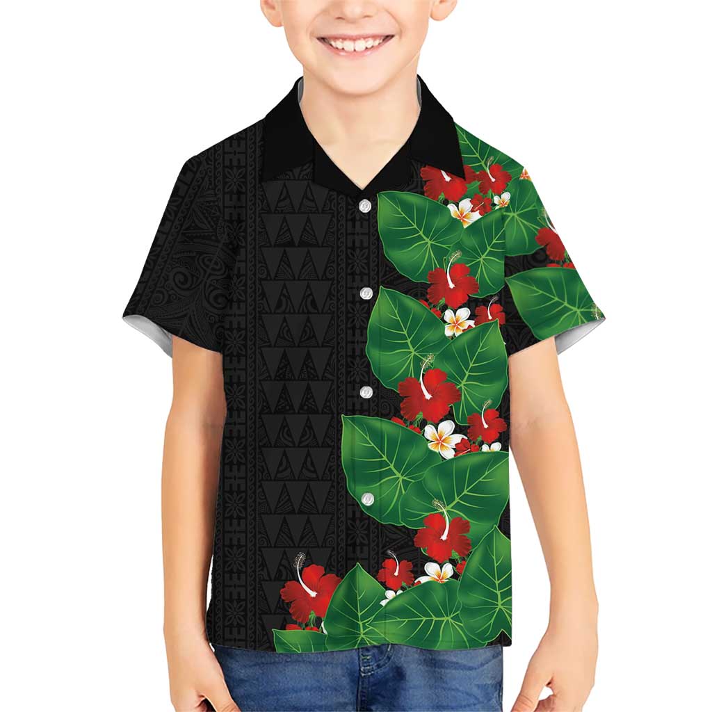 Hawaiian Taro Leaves-Hibiscus and Plumeria Hawaiian Shirt Polynesian Art-Kakau Tattoo Black LT03 - Polynesian Pride