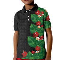 Hawaiian Taro Leaves-Hibiscus and Plumeria Kid Polo Shirt Polynesian Art-Kakau Tattoo Black LT03 Kid Black - Polynesian Pride