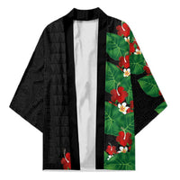 Hawaiian Taro Leaves-Hibiscus and Plumeria Kimono Polynesian Art-Kakau Tattoo Black LT03 Unisex Black - Polynesian Pride
