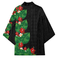 Hawaiian Taro Leaves-Hibiscus and Plumeria Kimono Polynesian Art-Kakau Tattoo Black LT03 - Polynesian Pride
