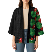 Hawaiian Taro Leaves-Hibiscus and Plumeria Kimono Polynesian Art-Kakau Tattoo Black LT03 - Polynesian Pride