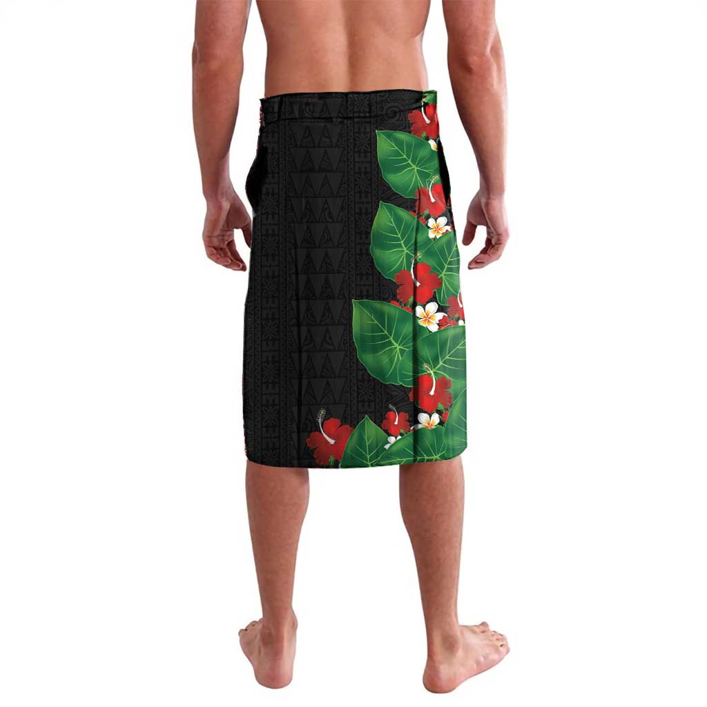 Hawaiian Taro Leaves-Hibiscus and Plumeria Lavalava Polynesian Art-Kakau Tattoo Black LT03 - Polynesian Pride