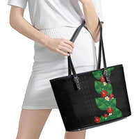 Hawaiian Taro Leaves-Hibiscus and Plumeria Leather Tote Bag Polynesian Art-Kakau Tattoo Black LT03 - Polynesian Pride