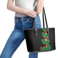 Hawaiian Taro Leaves-Hibiscus and Plumeria Leather Tote Bag Polynesian Art-Kakau Tattoo Black LT03 - Polynesian Pride