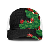 Hawaiian Taro Leaves-Hibiscus and Plumeria Mesh Trucker Cap Polynesian Art-Kakau Tattoo Black LT03 One Size White Black - Polynesian Pride