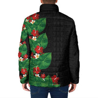 Hawaiian Taro Leaves-Hibiscus and Plumeria Padded Jacket Polynesian Art-Kakau Tattoo Black LT03 - Polynesian Pride