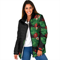 Hawaiian Taro Leaves-Hibiscus and Plumeria Padded Jacket Polynesian Art-Kakau Tattoo Black LT03 Women Black - Polynesian Pride