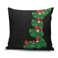Hawaiian Taro Leaves-Hibiscus and Plumeria Pillow Cover Polynesian Art-Kakau Tattoo Black LT03 Black - Polynesian Pride