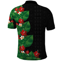 Hawaiian Taro Leaves-Hibiscus and Plumeria Polo Shirt Polynesian Art-Kakau Tattoo Black LT03 - Polynesian Pride