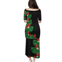 Hawaiian Taro Leaves-Hibiscus and Plumeria Puletasi Polynesian Art-Kakau Tattoo Black LT03 - Polynesian Pride