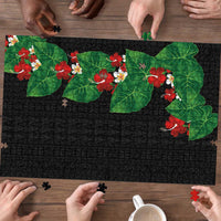 Hawaiian Taro Leaves-Hibiscus and Plumeria Puzzle Polynesian Art-Kakau Tattoo Black LT03 - Polynesian Pride