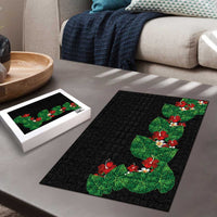 Hawaiian Taro Leaves-Hibiscus and Plumeria Puzzle Polynesian Art-Kakau Tattoo Black LT03 - Polynesian Pride