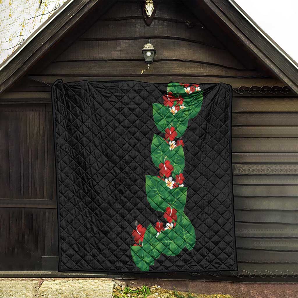 Hawaiian Taro Leaves-Hibiscus and Plumeria Quilt Polynesian Art-Kakau Tattoo Black LT03 - Polynesian Pride