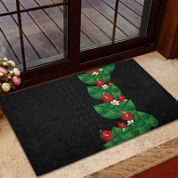 Hawaiian Taro Leaves-Hibiscus and Plumeria Rubber Doormat Polynesian Art-Kakau Tattoo Black LT03 - Polynesian Pride
