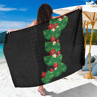 Hawaiian Taro Leaves-Hibiscus and Plumeria Sarong Polynesian Art-Kakau Tattoo Black LT03 One Size 44 x 66 inches Black - Polynesian Pride