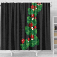 Hawaiian Taro Leaves-Hibiscus and Plumeria Shower Curtain Polynesian Art-Kakau Tattoo Black LT03 - Polynesian Pride