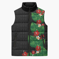 Hawaiian Taro Leaves-Hibiscus and Plumeria Sleeveless Puffer Jacket Polynesian Art-Kakau Tattoo Black LT03 Unisex Black - Polynesian Pride