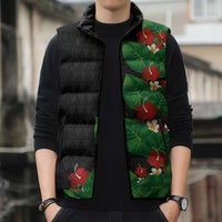 Hawaiian Taro Leaves-Hibiscus and Plumeria Sleeveless Puffer Jacket Polynesian Art-Kakau Tattoo Black LT03 - Polynesian Pride