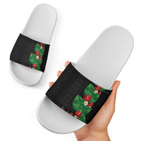 Hawaiian Taro Leaves-Hibiscus and Plumeria Slide Sandals Polynesian Art-Kakau Tattoo Black LT03 - Polynesian Pride