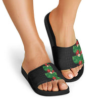 Hawaiian Taro Leaves-Hibiscus and Plumeria Slide Sandals Polynesian Art-Kakau Tattoo Black LT03 - Polynesian Pride
