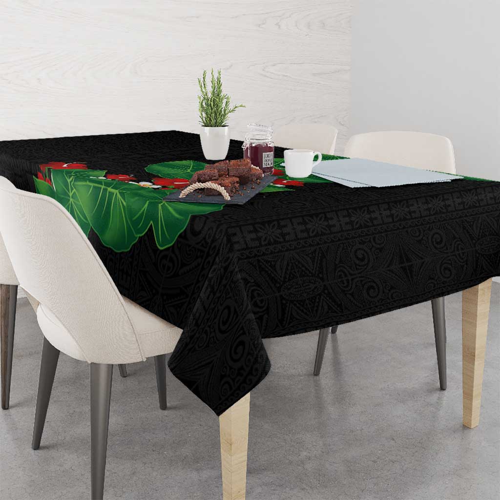 Hawaiian Taro Leaves-Hibiscus and Plumeria Tablecloth Polynesian Art-Kakau Tattoo Black LT03 - Polynesian Pride
