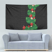 Hawaiian Taro Leaves-Hibiscus and Plumeria Tapestry Polynesian Art-Kakau Tattoo Black LT03 - Polynesian Pride