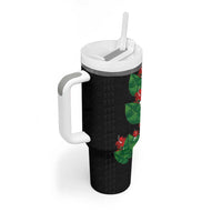 Hawaiian Taro Leaves-Hibiscus and Plumeria Tumbler With Handle Polynesian Art-Kakau Tattoo Black LT03 - Polynesian Pride