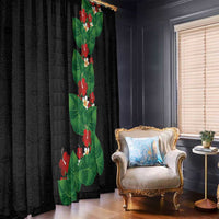 Hawaiian Taro Leaves-Hibiscus and Plumeria Window Curtain Polynesian Art-Kakau Tattoo Black LT03 - Polynesian Pride
