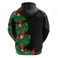 Hawaiian Taro Leaves-Hibiscus and Plumeria Zip Hoodie Polynesian Art-Kakau Tattoo Black LT03 - Polynesian Pride