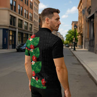 Hawaiian Taro Leaves-Hibiscus and Plumeria Zipper Polo Shirt Polynesian Art-Kakau Tattoo Black LT03 - Polynesian Pride