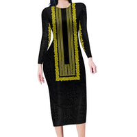 Philippines Polynesian Jasmine Pattern Family Matching Long Sleeve Bodycon Dress and Hawaiian Shirt With Barong Tagalog Black Style LT03 Mom's Dress Black - Polynesian Pride
