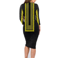 Philippines Polynesian Jasmine Pattern Family Matching Long Sleeve Bodycon Dress and Hawaiian Shirt With Barong Tagalog Black Style LT03 - Polynesian Pride