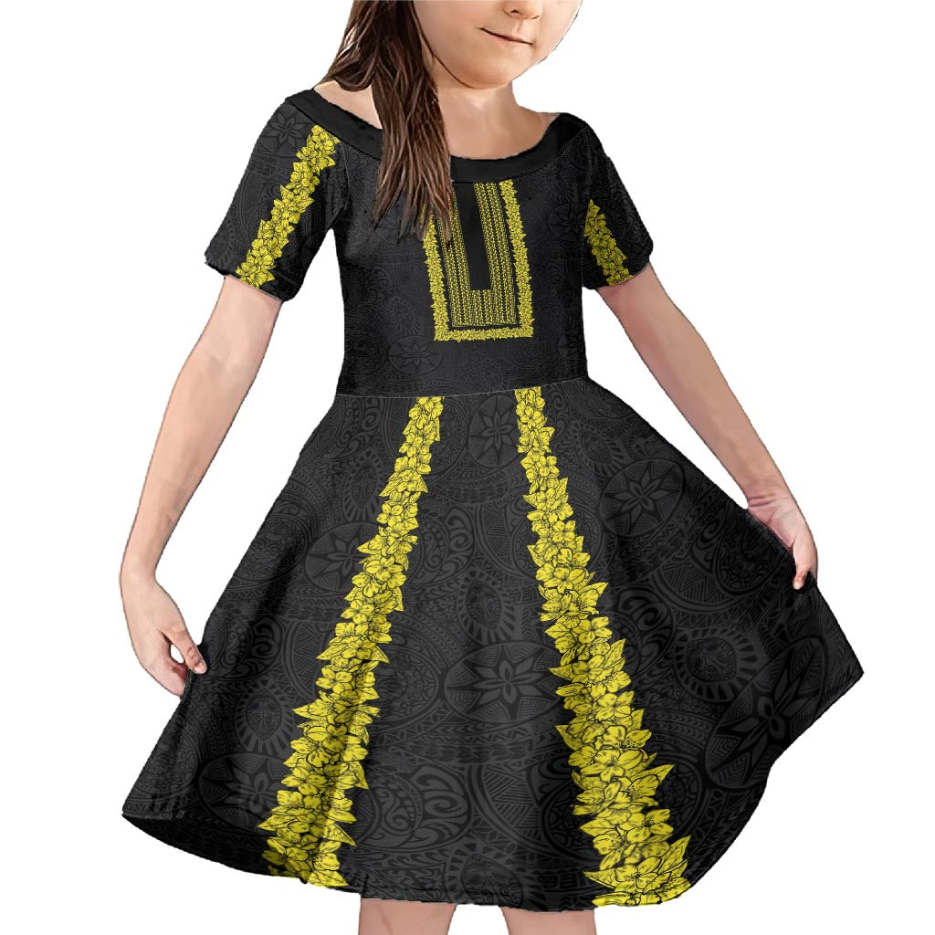 Philippines Polynesian Jasmine Pattern Family Matching Mermaid Dress and Hawaiian Shirt With Barong Tagalog Black Style LT03 Daughter's Dress Black - Polynesian Pride