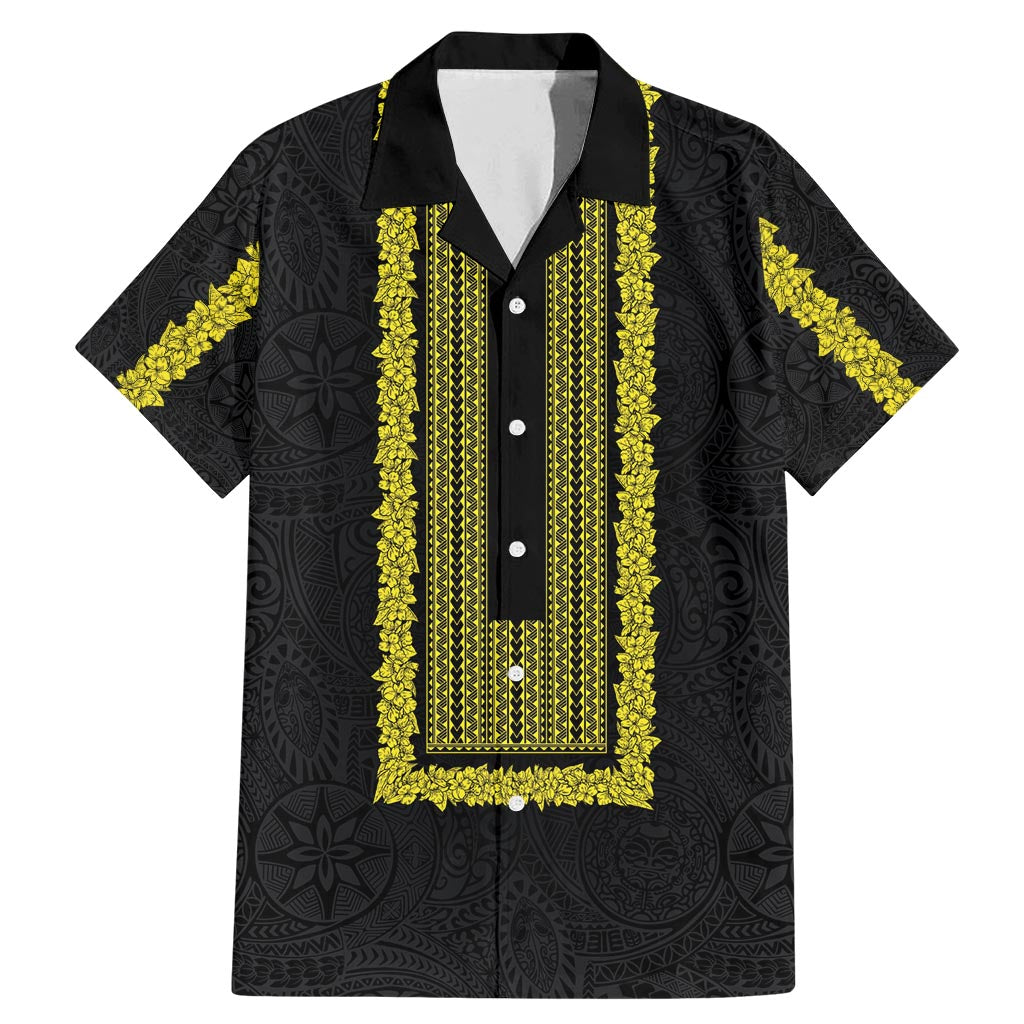Philippines Polynesian Jasmine Pattern Family Matching Mermaid Dress and Hawaiian Shirt With Barong Tagalog Black Style LT03 Dad's Shirt - Short Sleeve Black - Polynesian Pride