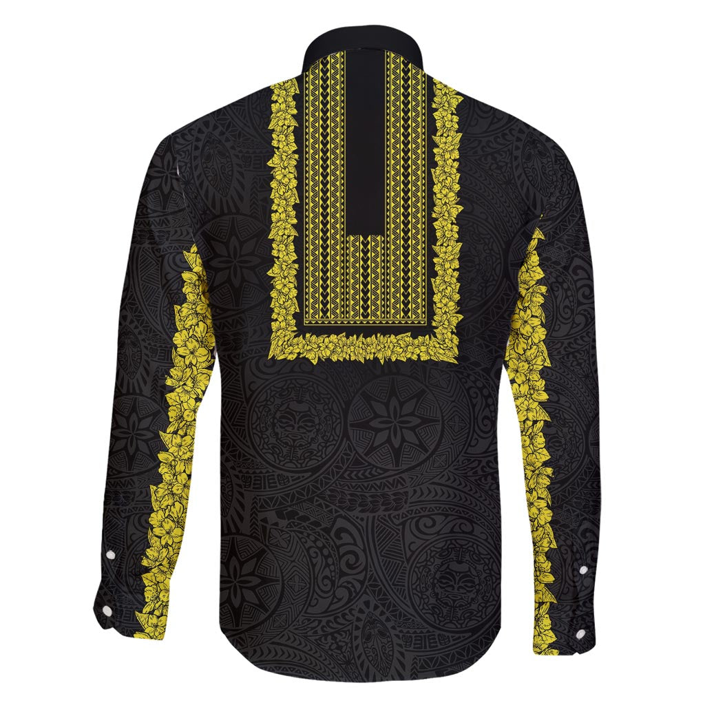 Philippines Polynesian Jasmine Pattern Family Matching Mermaid Dress and Hawaiian Shirt With Barong Tagalog Black Style LT03 - Polynesian Pride