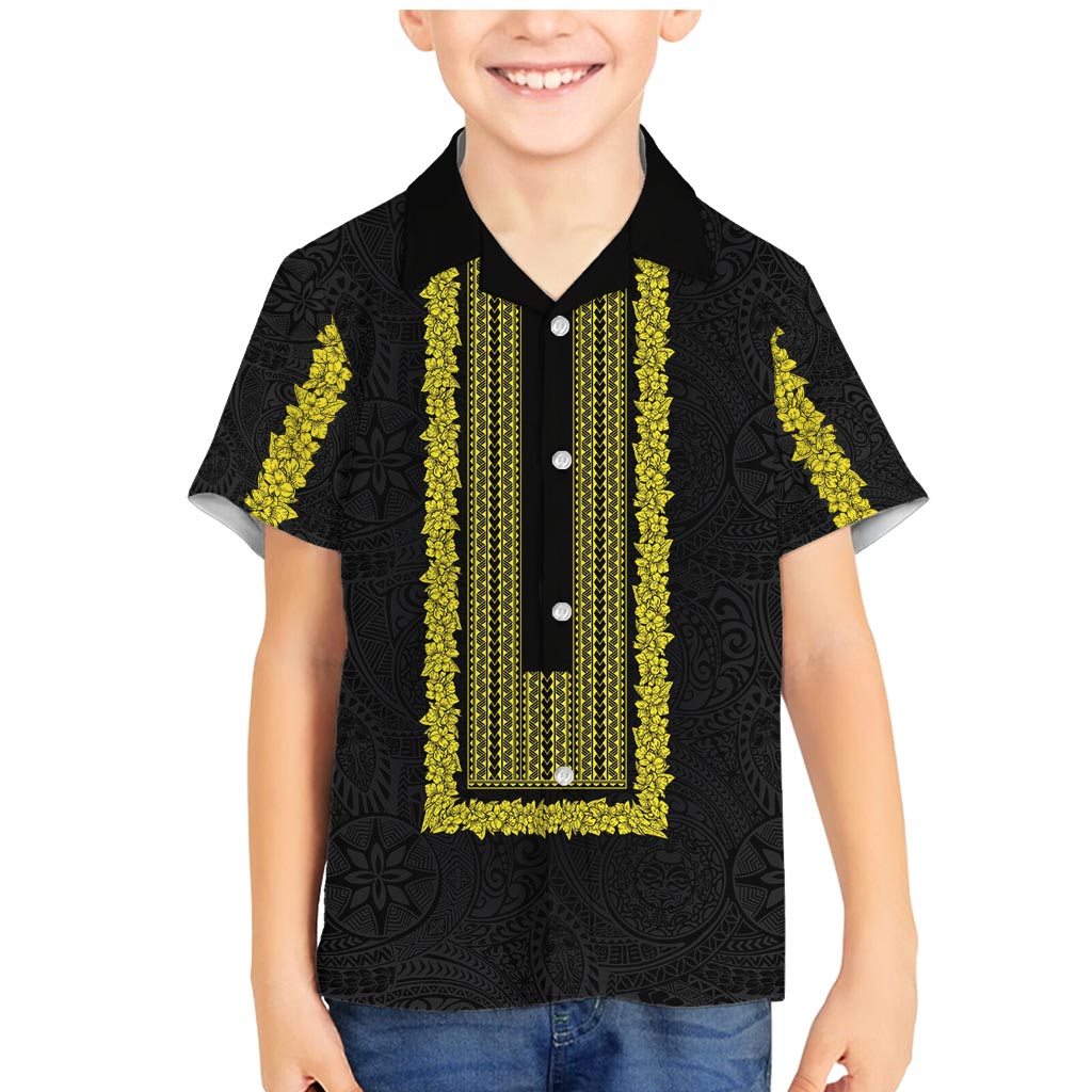Philippines Polynesian Jasmine Pattern Family Matching Mermaid Dress and Hawaiian Shirt With Barong Tagalog Black Style LT03 Son's Shirt Black - Polynesian Pride