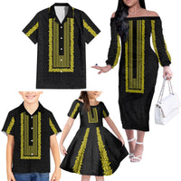 Philippines Polynesian Jasmine Pattern Family Matching Off The Shoulder Long Sleeve Dress and Hawaiian Shirt With Barong Tagalog Black Style LT03 - Polynesian Pride