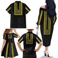 Philippines Polynesian Jasmine Pattern Family Matching Off The Shoulder Long Sleeve Dress and Hawaiian Shirt With Barong Tagalog Black Style LT03 - Polynesian Pride