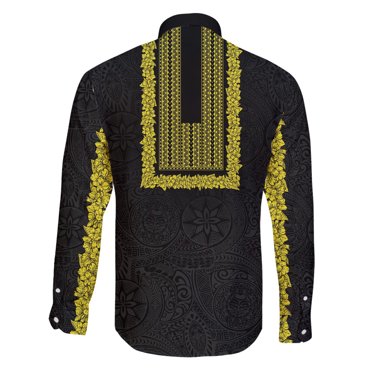Philippines Polynesian Jasmine Pattern Family Matching Off The Shoulder Long Sleeve Dress and Hawaiian Shirt With Barong Tagalog Black Style LT03 - Polynesian Pride