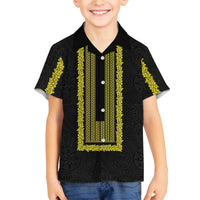 Philippines Polynesian Jasmine Pattern Family Matching Off The Shoulder Long Sleeve Dress and Hawaiian Shirt With Barong Tagalog Black Style LT03 Son's Shirt Black - Polynesian Pride