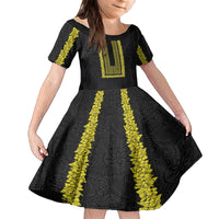 Philippines Polynesian Jasmine Pattern Family Matching Off Shoulder Short Dress and Hawaiian Shirt With Barong Tagalog Black Style LT03 Daughter's Dress Black - Polynesian Pride