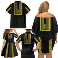 Philippines Polynesian Jasmine Pattern Family Matching Off Shoulder Short Dress and Hawaiian Shirt With Barong Tagalog Black Style LT03 - Polynesian Pride