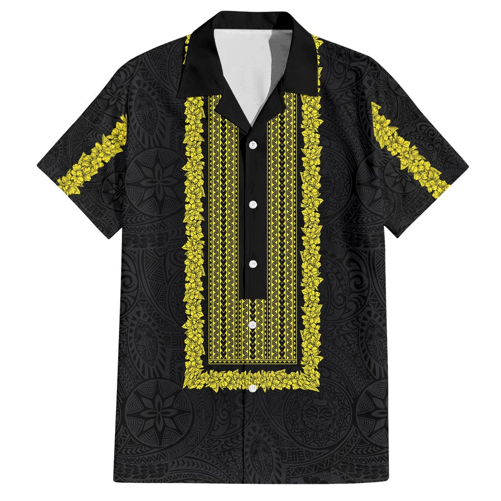 Philippines Polynesian Jasmine Pattern Family Matching Off Shoulder Short Dress and Hawaiian Shirt With Barong Tagalog Black Style LT03 Dad's Shirt - Short Sleeve Black - Polynesian Pride