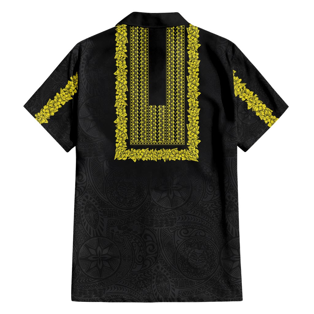 Philippines Polynesian Jasmine Pattern Family Matching Off Shoulder Short Dress and Hawaiian Shirt With Barong Tagalog Black Style LT03 - Polynesian Pride