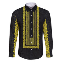Philippines Polynesian Jasmine Pattern Family Matching Off Shoulder Short Dress and Hawaiian Shirt With Barong Tagalog Black Style LT03 Dad's Shirt - Long Sleeve Black - Polynesian Pride